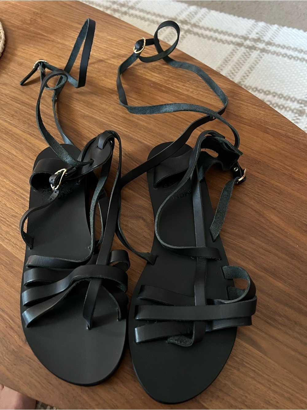 Ancient Greek Sandals Black Lace Up Sandals Made in Greece Women Sz 41
